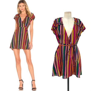Tularosa Maud Wrap Dress Cherry Red Multi Rainbow Stripe Size Medium